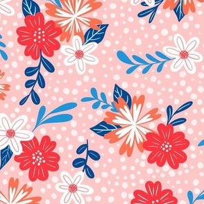 Playful Whimsical Coral Blooms Modern Floral Nursery Pattern 10in