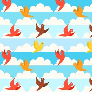 Colorful Flying Birds And White Clouds