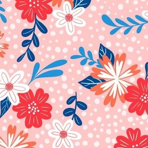 Playful Whimsical Coral Blooms Modern Floral Nursery Pattern 12in