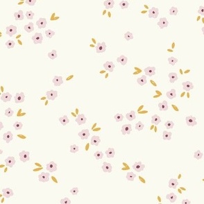 Meadow in Full Bloom – Piglet Pink on Vanilla Cream || Non-Directional Scattered Ditsy Flowers | Large