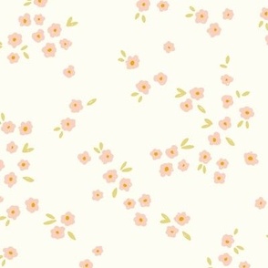 Meadow in Full Bloom – Salmon Pink on Vanilla Cream || Non-Directional Scattered Ditsy Flowers | Large