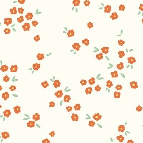 Meadow in Full Bloom – Red on Vanilla Cream || Non-Directional Scattered Ditsy Flowers | Large