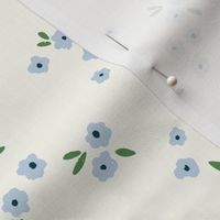 Meadow in Full Bloom – Baby Blue on Cream on Vanilla Cream || Non-Directional Scattered Ditsy Flowers | Large