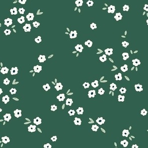 Meadow in Full Bloom – Emerald Green and Mint Green || Non-Directional Scattered Ditsy Flowers | Large
