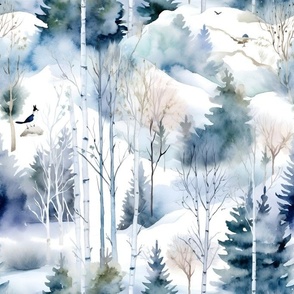 Watercolor Winter Wonderland- Bluejay