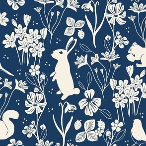 Woodsy wildlife, navy blue