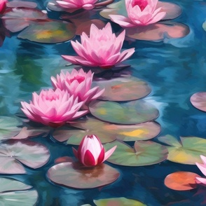 Pink Water Lilies in Claude Monet Style 