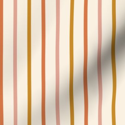 Summer Fall Meadow Thin Stripes -Orange  Coral Pink Gold Multicolor  on Cream