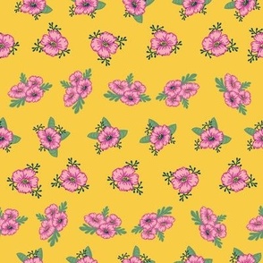Pink Flowers on a Golden Yellow Background