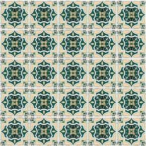 Green Emerald Hand Drawn Geometric and Floral Traditional Tile