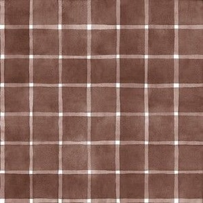 Russet Brown Window pane Check Gingham - Small Scale - Warm Neutral Burnt Umber Sepia