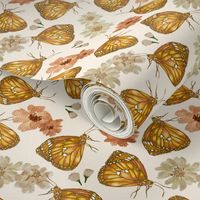 Watercolor Summer Fall Butterfly Meadow Floral Garden - Cream background