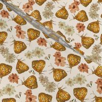 Watercolor Summer Fall Butterfly Meadow Floral Garden - Cream background