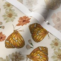 Watercolor Summer Fall Butterfly Meadow Floral Garden - Cream background