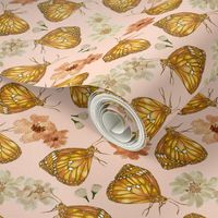 Watercolor Summer Fall Butterfly Meadow Floral Garden - Light Pink background