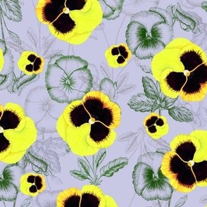 Yellow  Watercolor Pansies | Hand Painted Floral Pattern Purple 