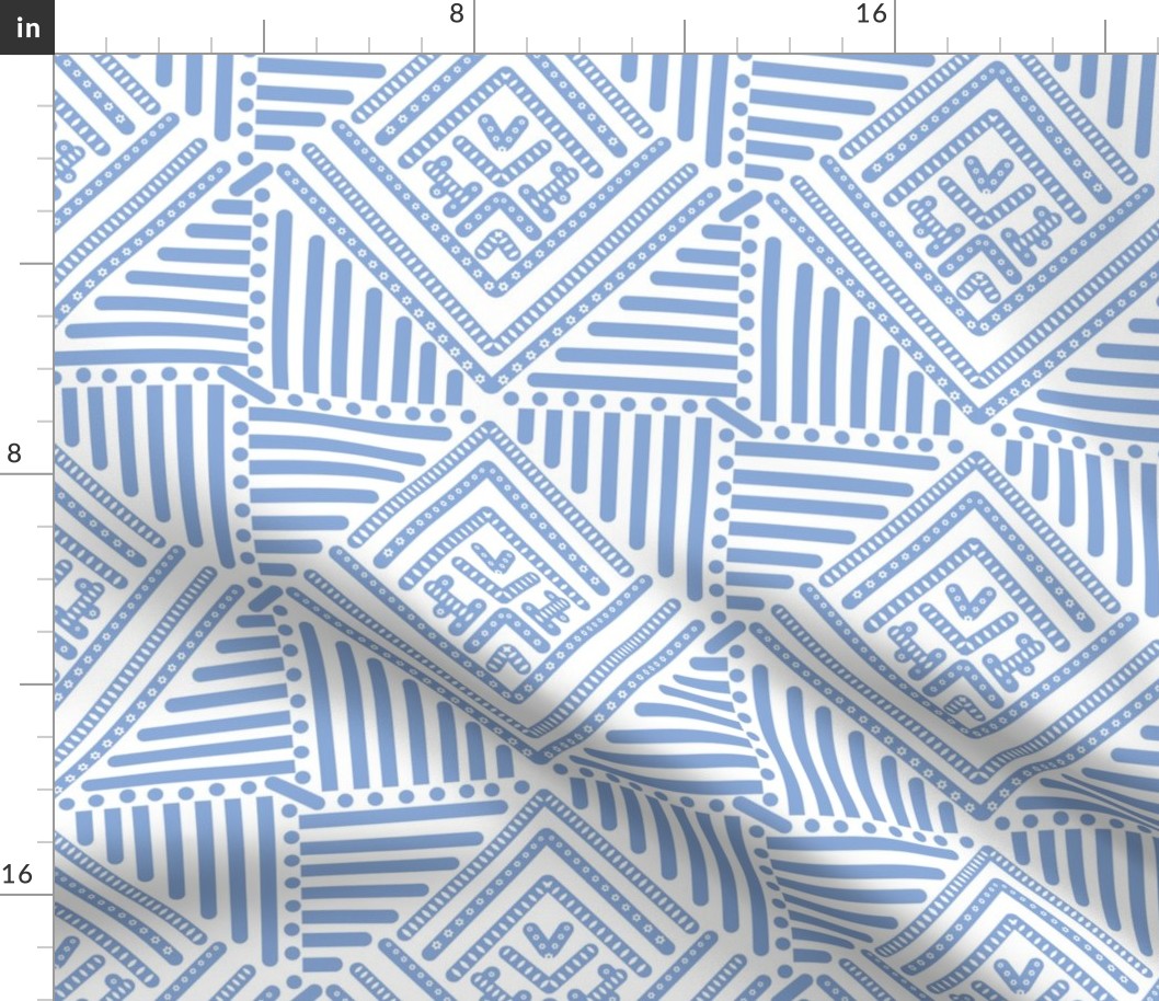 cornflower blue geometric pattern on white - small scale