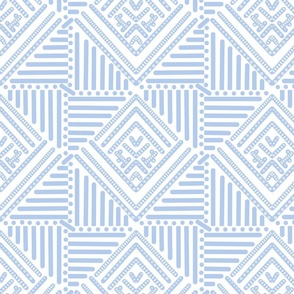 sky blue  geometric pattern on white -  small scale