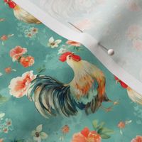 Cute Chicken Breeds Floral Chicken Fabric, Blue Turquoise