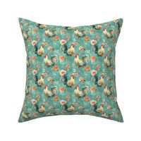 Cute Chicken Breeds Floral Chicken Fabric, Blue Turquoise