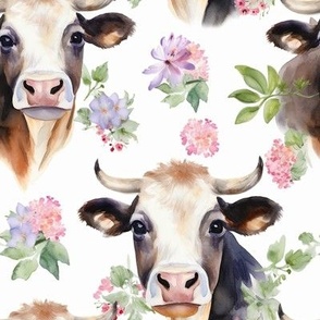 Cute Watercolor Cows Floral