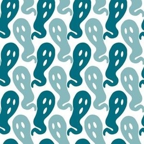 Small // Ghostly Haunts: Spooky Halloween Ghosts - Light Blue & Teal on Cream