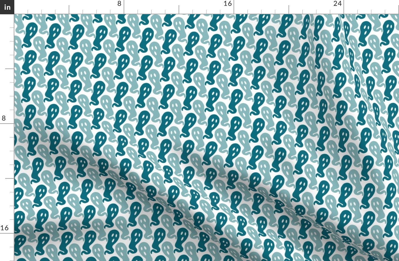 Small // Ghostly Haunts: Spooky Halloween Ghosts - Light Blue & Teal on Cream