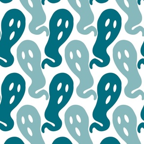Large // Ghostly Haunts: Spooky Halloween Ghosts - Light Blue & Teal on Cream