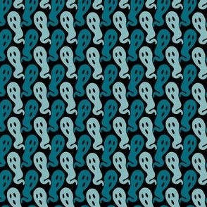 Mini Micro // Ghostly Haunts: Spooky Halloween Ghosts - Light Blue & Teal on Black