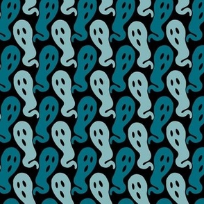 Small // Ghostly Haunts: Spooky Halloween Ghosts - Light Blue & Teal on Black