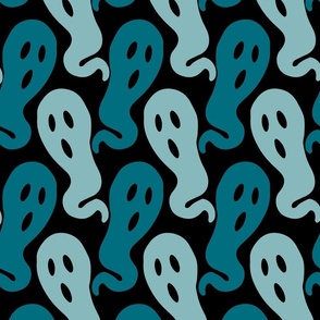 Large // Ghostly Haunts: Spooky Halloween Ghosts - Light Blue & Teal on Black