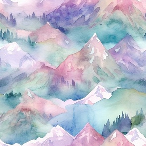 Mountains Landscape Watercolor Pastel