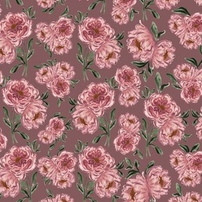 Small - Mia Florals - Watercolour Painted Blush Pink Peonies - Art Nouveau - Mauve
