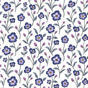 Navy and purple hand painted gouache flowers