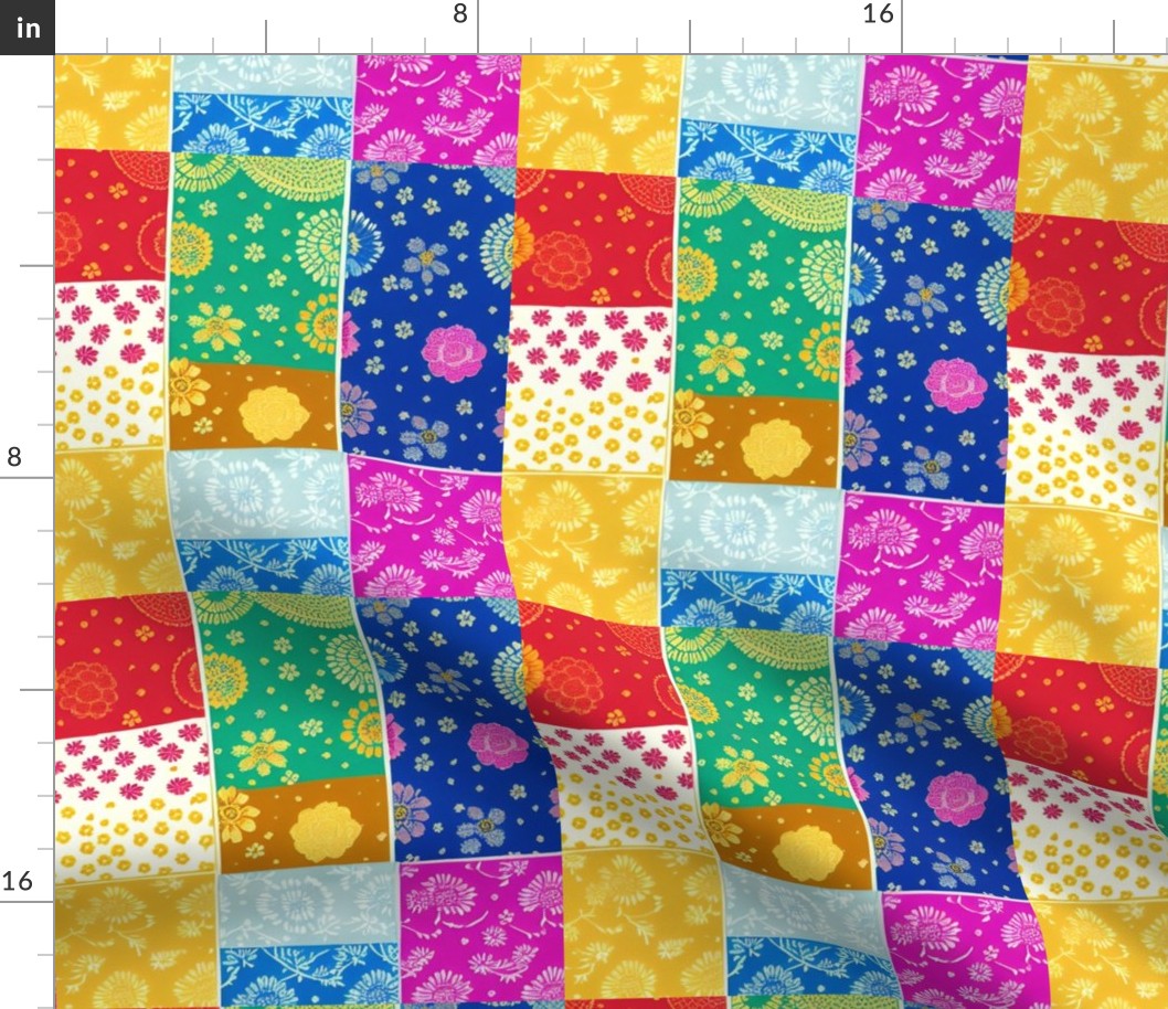 Doll sized cheater quilt fabric- Shabby chic -Slow stitching