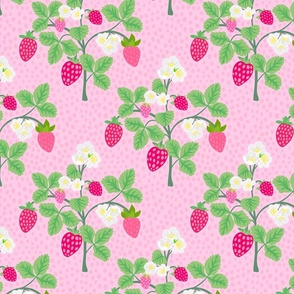 Strawberries and polka dots on pink 10.48”