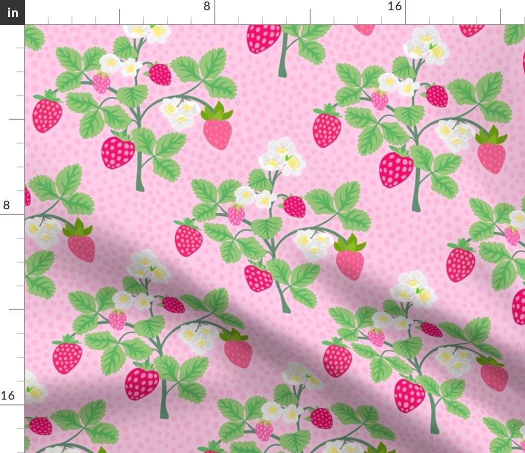 Strawberries and polka dots on pink 10.48”