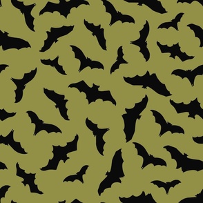 Large // Flying Frights: Fall Halloween Black Bats - Lime Green