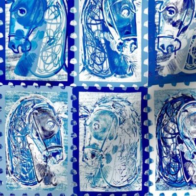 Horse Stamp Collection, Pottery Blue and White