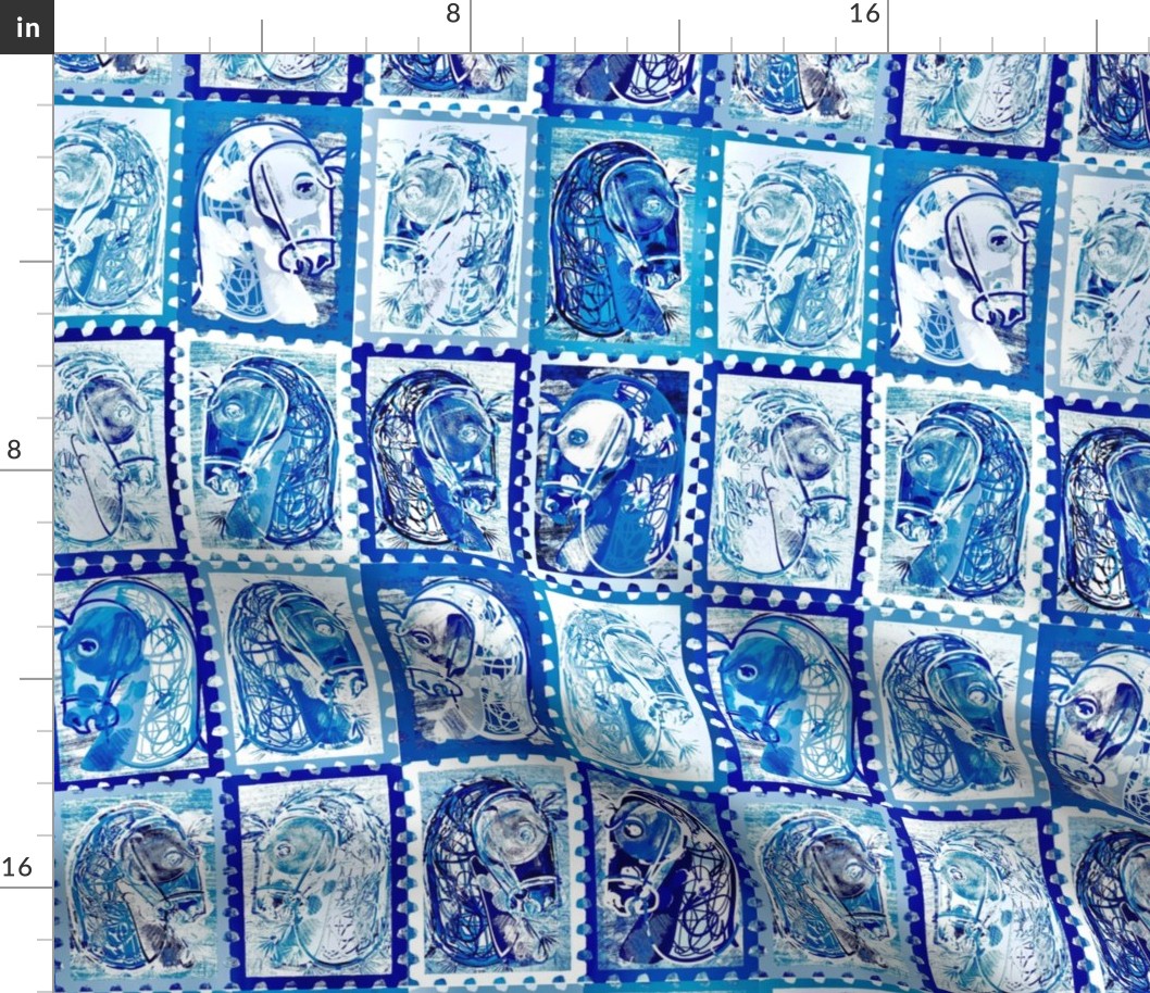 Horse Stamp Collection, Pottery Blue and White