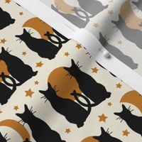 Small // Moonlight Whiskers: Halloween Black Cats, Moon Phases and Stars - Cream