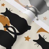 Medium // Moonlight Whiskers: Halloween Black Cats, Moon Phases and Stars - Cream
