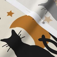 Large // Moonlight Whiskers: Halloween Black Cats, Moon Phases and Stars - Cream