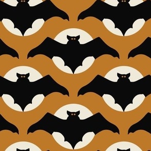 Large // Spooky Moonlight Bat: Halloween Black Bat and Full Moon - Rust Orange 