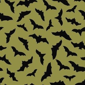 Small // Flying Frights: Fall Halloween Black Bats - Lime Green