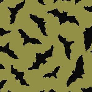 Medium // Flying Frights: Fall Halloween Black Bats - Lime Green