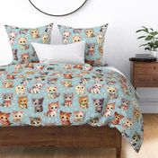 Cute Adorable Little Kitty Cats with Bows Pastel Blue Polka Dots Large
