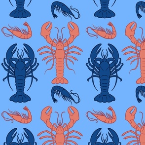 Orange & Blue Lobster Shrimp Prawn Pattern