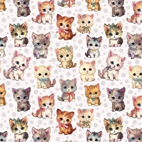 Cute Adorable Little Kitty Cats with Bows Gray Polka Dots Medium