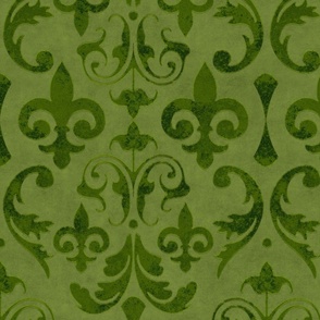 Vintage Damask Velvet Reverie Elegant Nostalgic Pattern In Moss Green